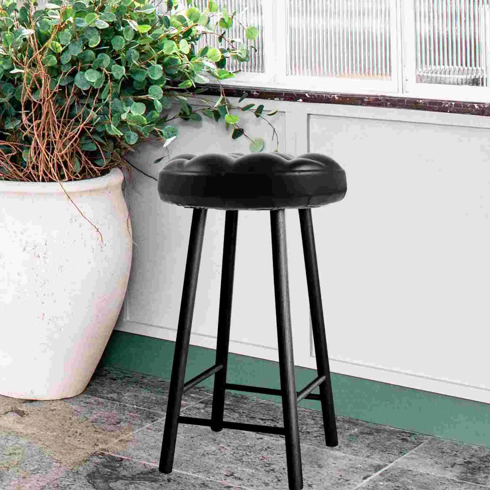 Bar Stool Seat Panel 8cm Hole Distance Black PU Padded Round Replacement for Swivel Adjustable Counter Chairs