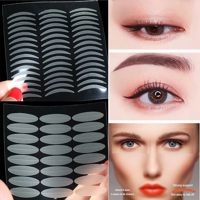 Pegatinas invisibles para párpados, tiras de encaje para levantar los ojos, cinta adhesiva doble para párpados, herramientas para maquillaje, 48 unidades por tableta