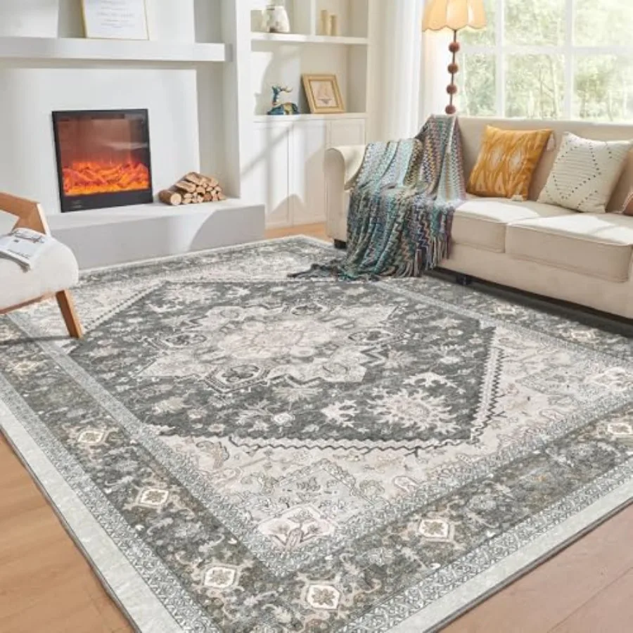 

Soft Area Rugs 5x7 for Living Room and Bedroom Washable Faux Cashmere LowPile Carpet with NonSlip Backing in Greenish Grey Idea