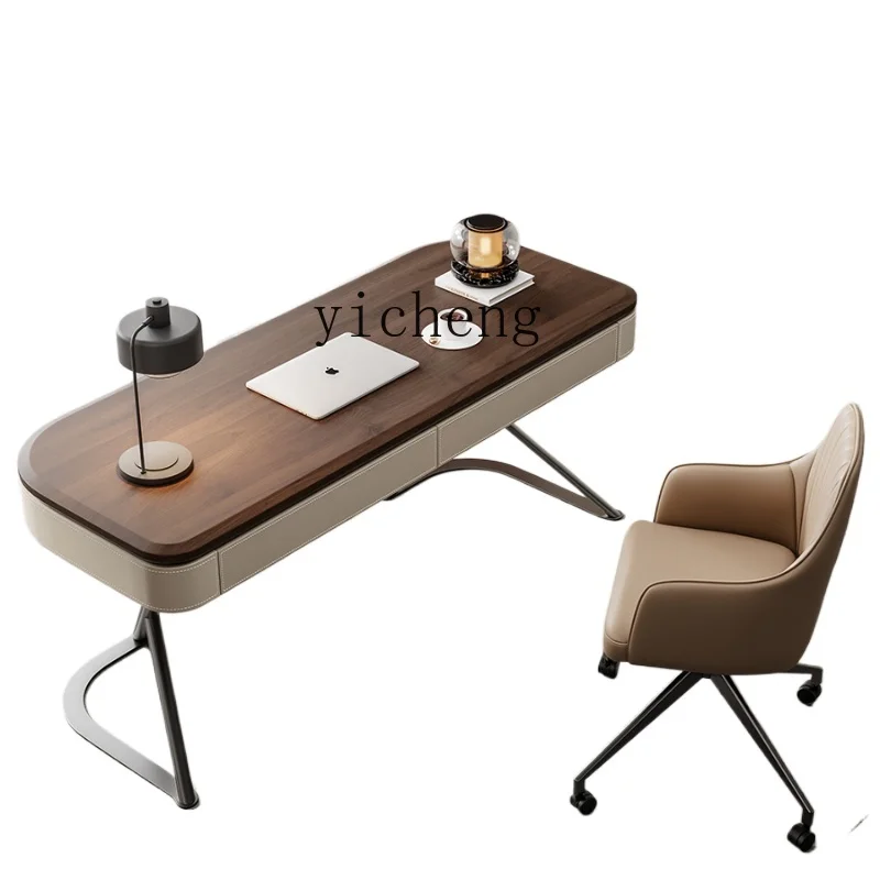 

ZF Solid Wood Desk Modern Minimalist Home Living Room Study Desk Walnut Computer Desk