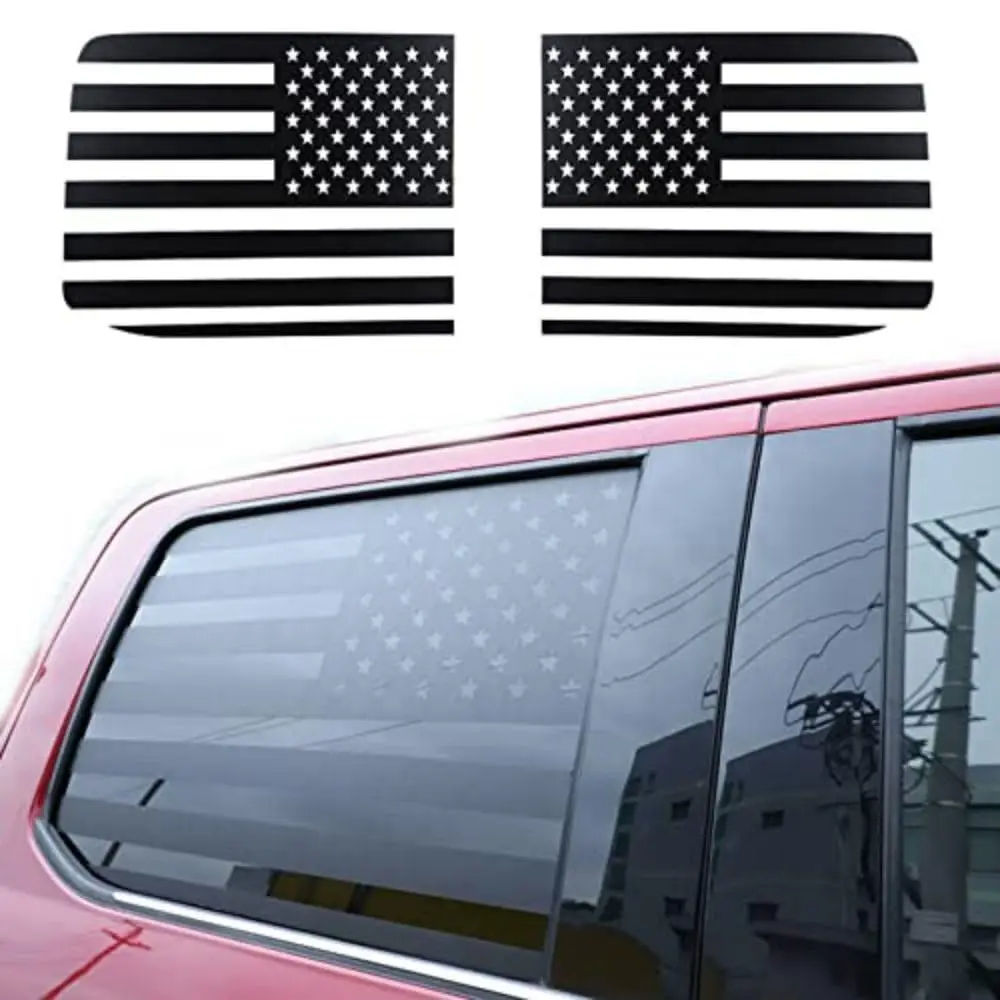 

2x Black Rear Side Window Trim Stickers USA Flag Decal For 15-22 Ford F-150 F150