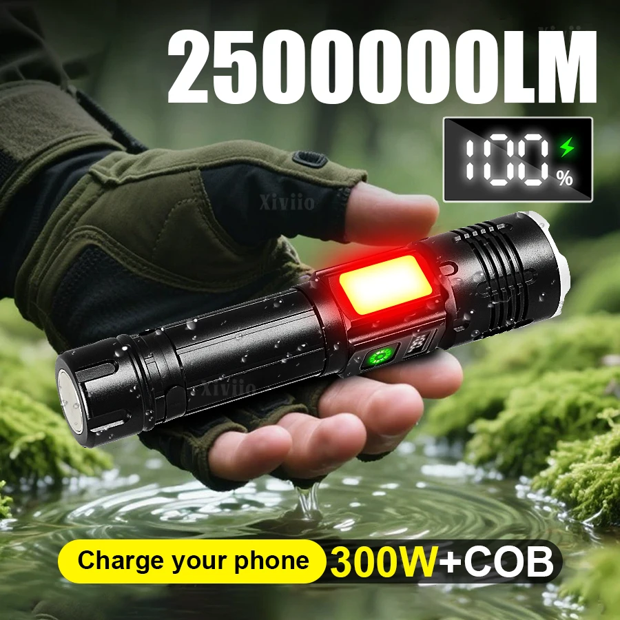 

Powerful High Lumen LED Flashlight Super Bright Rechargeable Lamp With COB Light Camping Lantren Magnetic Tactical Flashlights