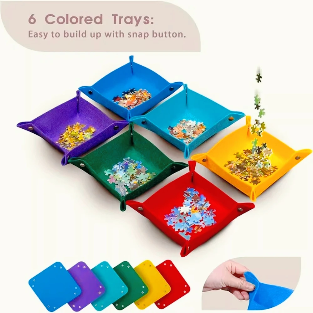 6-teiliges Puzzle-Assistent-Set: Faltbare Filz-Aufbewahrungsbox, Schreibtisch-Organizer mit Druckknöpfen, Organizer für Büro und Wohnzimmer
