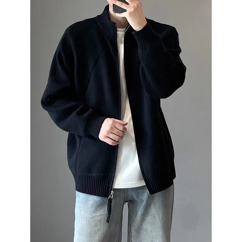 

Black Knitted Jacket Men, And Autumn, High-End Feel, Lazy Style, Stand