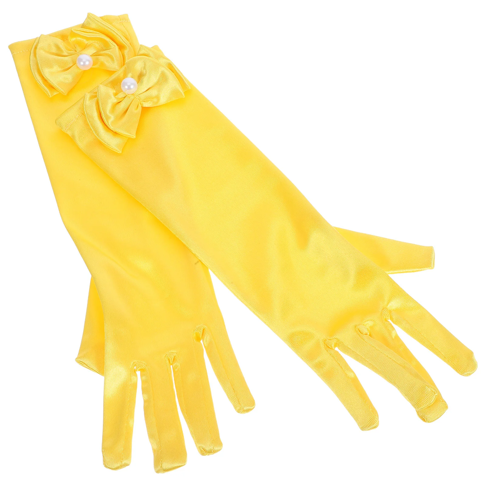 

1 Pair Flower Girl Long Long Satin Flower Dress Girl Gloves For Wedding Evening Party Yellow Kids Dress Gloves