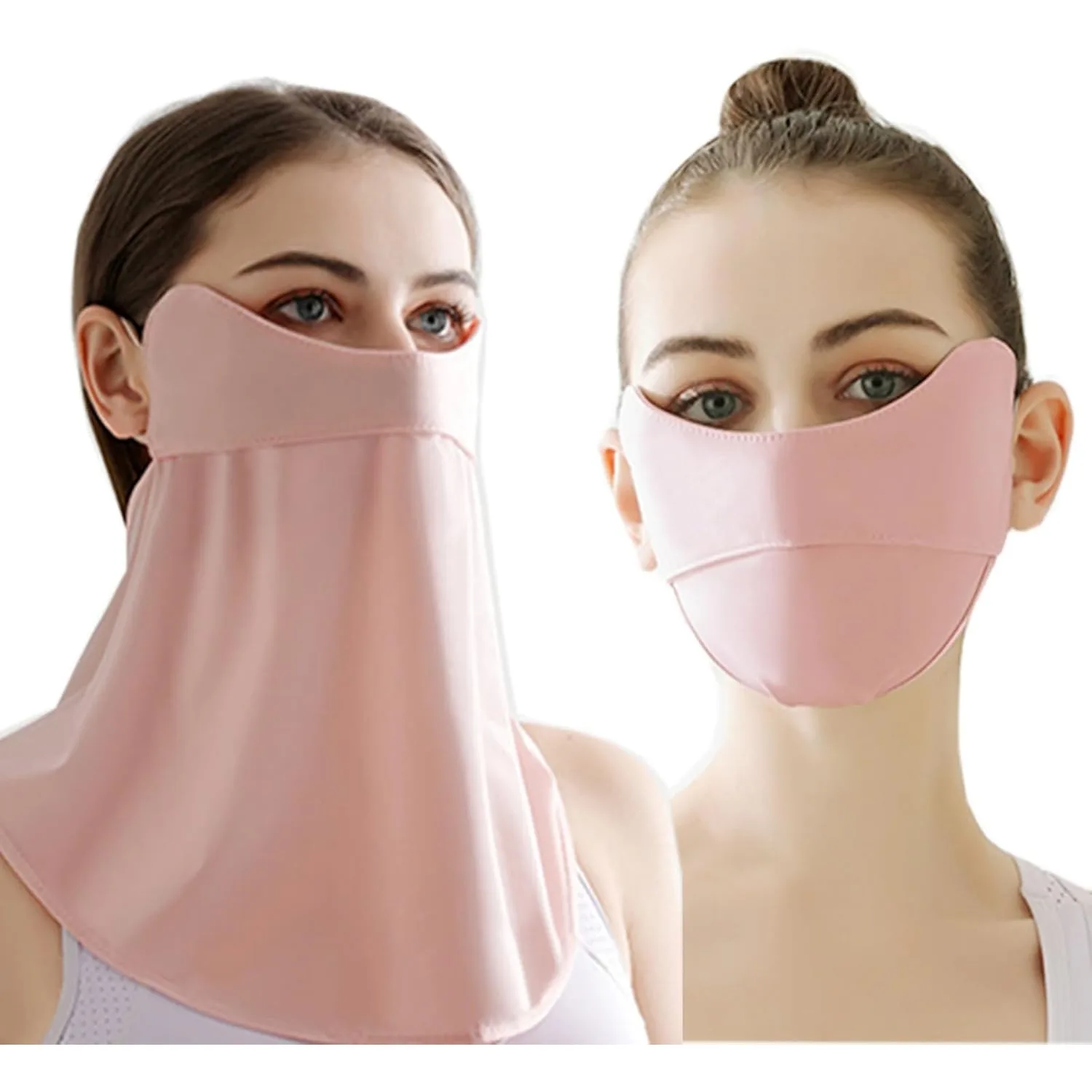 2Pcs UV Face Mask, Ice Silk Cooling Neck Gaiter + Sun Protection Face Mask, Lightweight Breathable Face Cover, Washable Reusable
