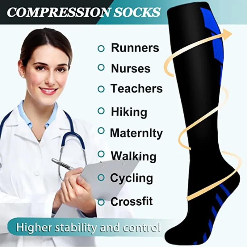 Kompressionssocken 20–30 mmHg hohe Strümpfe Männer Frauen Sportsocken für Marathon Radfahren Fußball Krampfadern Schwangerschaft Stillen – Detail 6