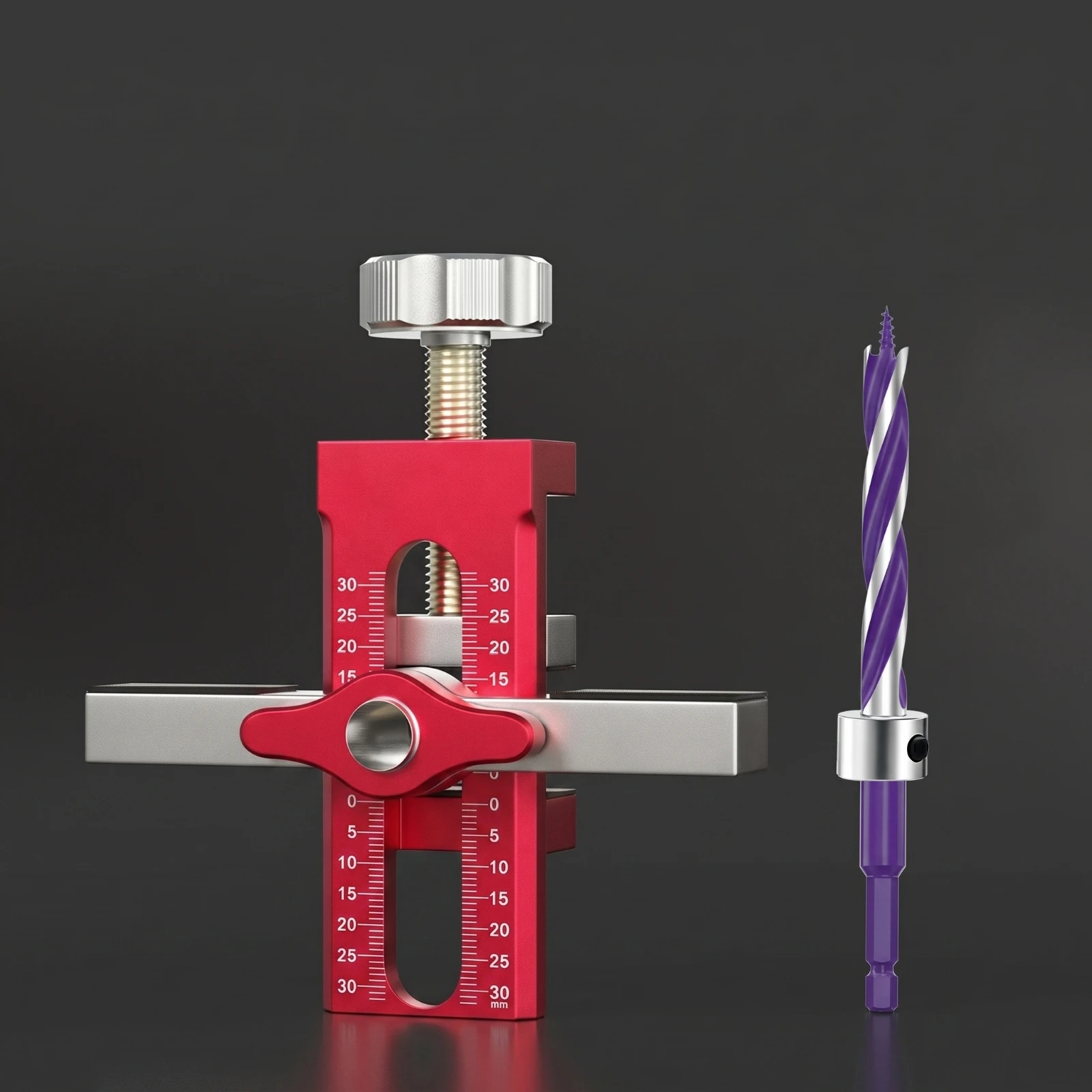 2 Pieces Cabinet Door Jig with Boring Bit Adjustable Cabinet Door Jig Metal Exact for Woodworkers, Furniture Assembly