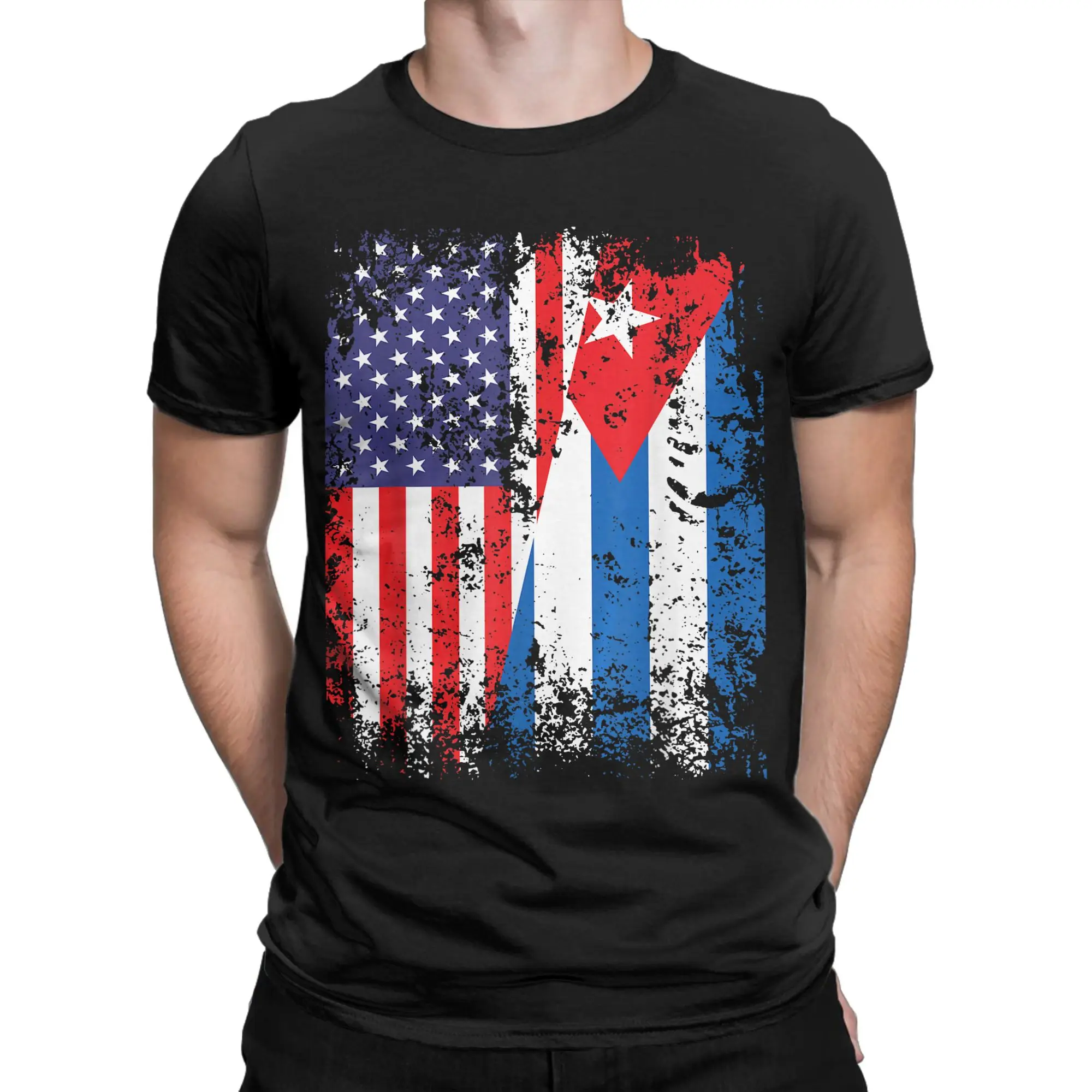 Vintage Cuban American USA Cuba Flag T-Shirt For Men Women 100%Cotton Short Sleeve  Round Neck Summer Tops