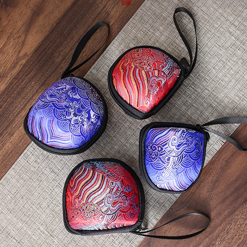 Chinese Style Embroidery Brocade Small Teacup Bag Vintage Master Tea Cup Pouch Portable Travel Tea Ceremony Accessories