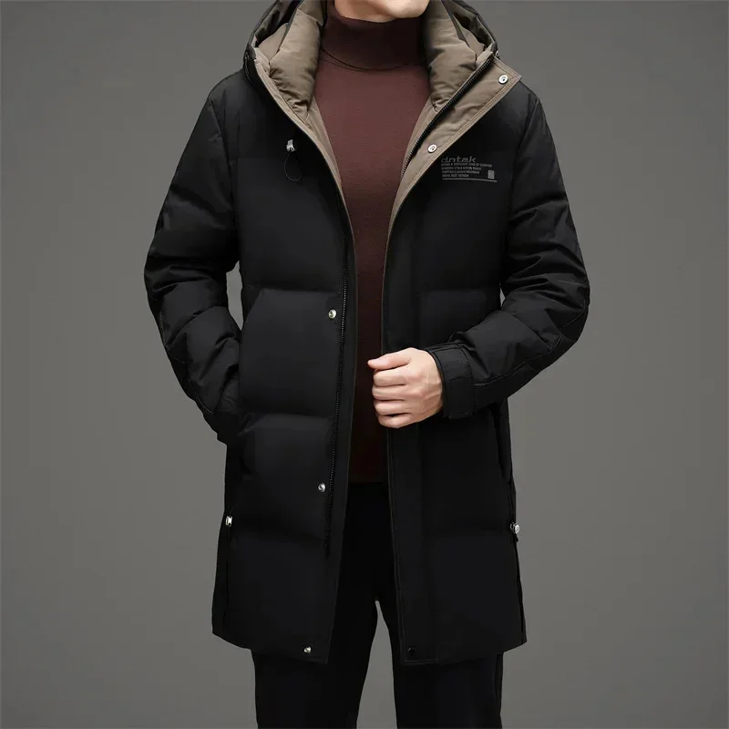 Men's Dooded Long Down Jacket 2025 Luxury Designer Clothing Thickened Cold-Proof Advanced Filling Goose Casual