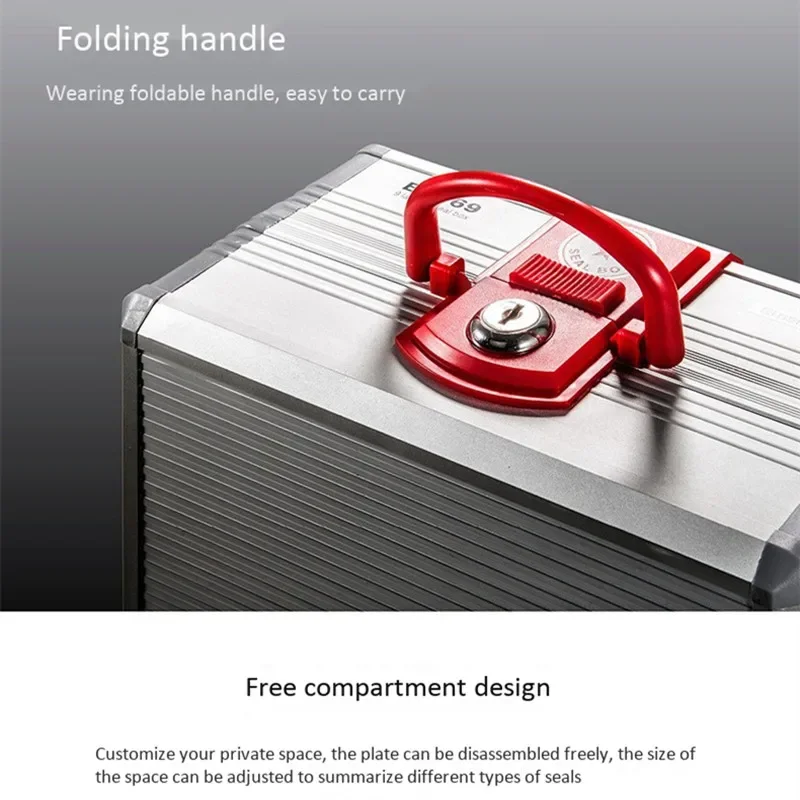 Draagbare grote kleine kantoorbenodigdheden kofferdoos 6, 9-raster verstelbare aluminiumlegering PC bedrijf financiële zegel opslag gereedschapskist