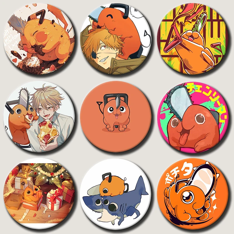

58mm Anime Character Pochita Button Pin Cartoon Role Pochita Brooch Creative Badge for Backpack Clothes Decoration Gift