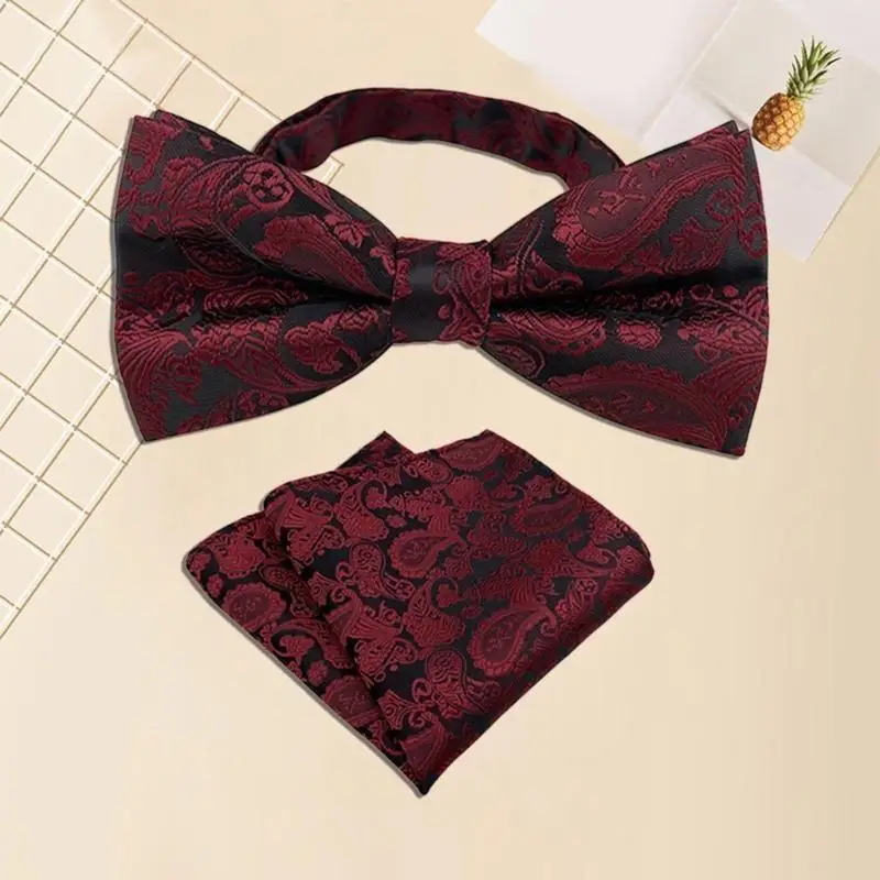 39BD Stylish Men's Bows Tie and Pocket Square Set with Floral Jacquard Pattern Formal Weddings Party Prom Necktie Accessories