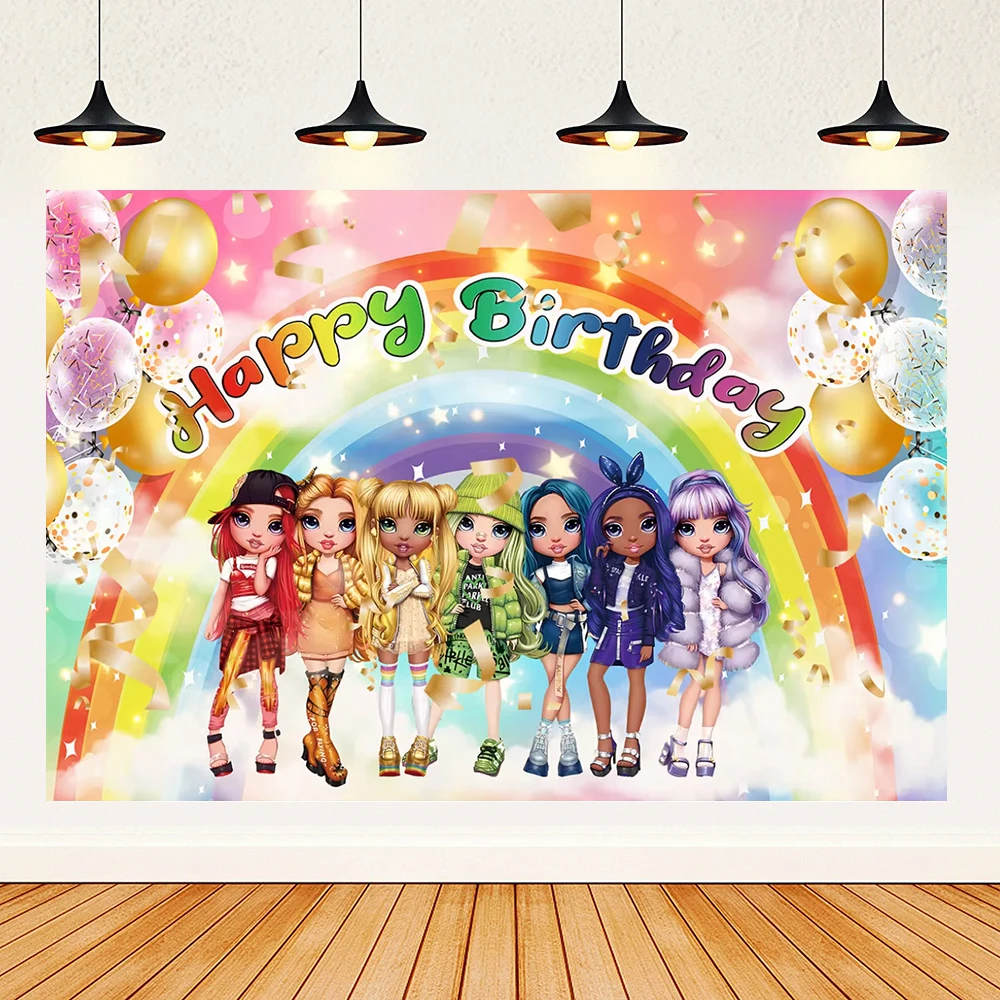 Cartoon Rainbow Doll High School Girl Style Doll Theme Birthday Party Decor Jednorazowa zastawa stołowa Balon Cake Topper Baby Shower