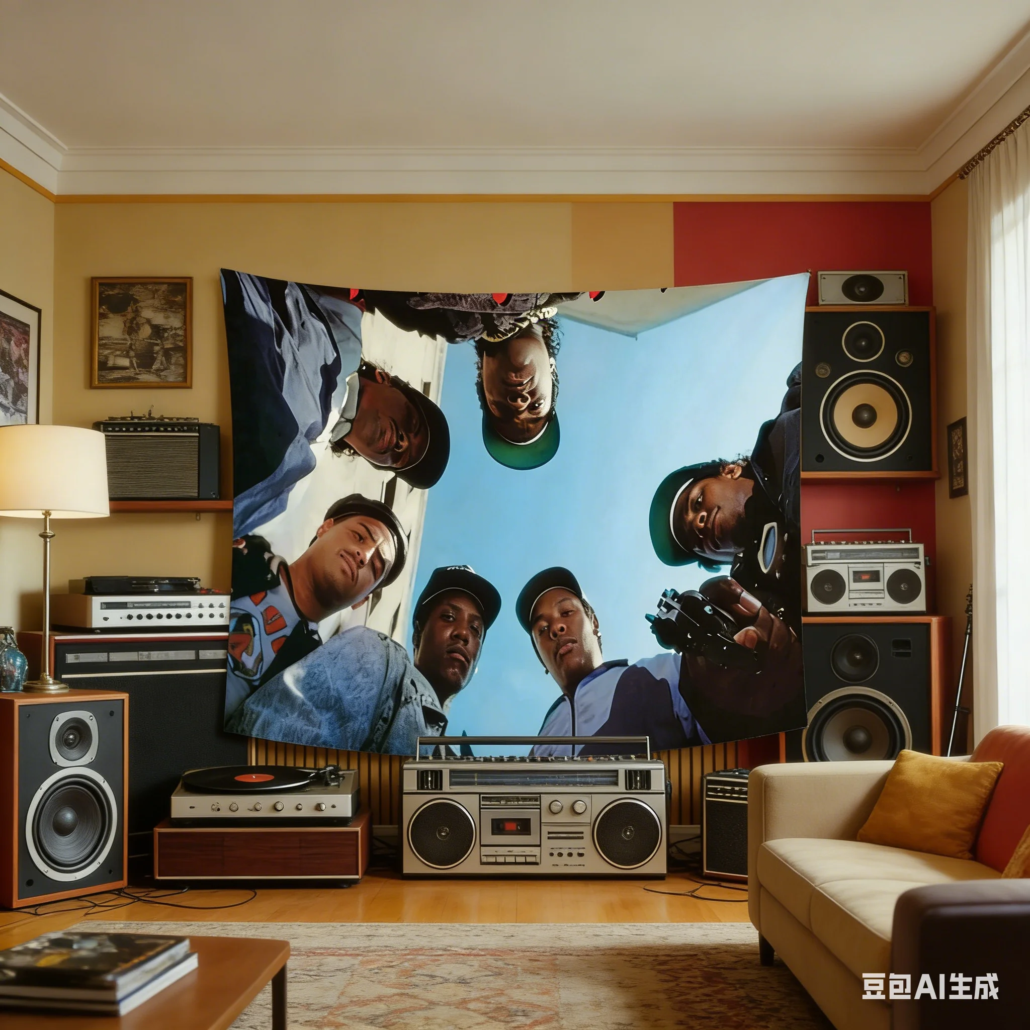 1pc Vintage Rap Group Tapestry Polyester 2D Lightweight Wall Decor Durable Washable Hanging Tapestry for Bedroom Living Room Hom