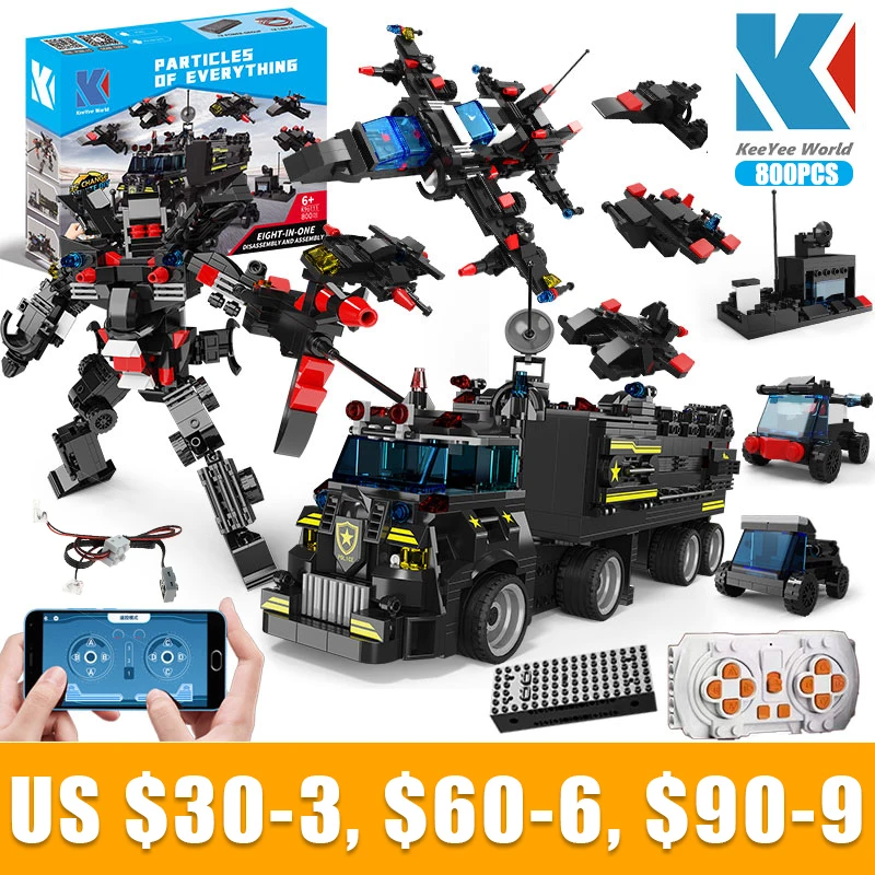 

KAIYU K96111 35 in 1 Military Car Robot Building Blocks City Police Station Remote Control Truck Blocks Toy For Children Gifts