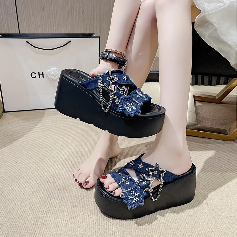 9CM Platform Slippers Sandals Woman Bowknot Thick Sole Slippers Women Chunky Flip Flops Summer Casual Beach Slides Zapatos Mujer