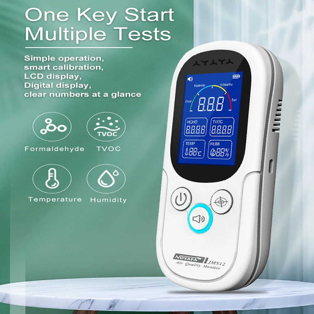 4 In 1 Air Detector HCHO TVOC Temperature Humidity Testers Lcd Display For Noyafa Jms12 Home Air Formaldehyde Tester