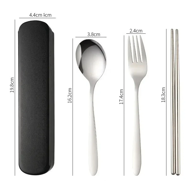 3Pcs/Set Stainless Steel Portable Tableware Set - Durable and Collectible Fork, Spoon, Chopsticks with Box Perfect for Outdoor