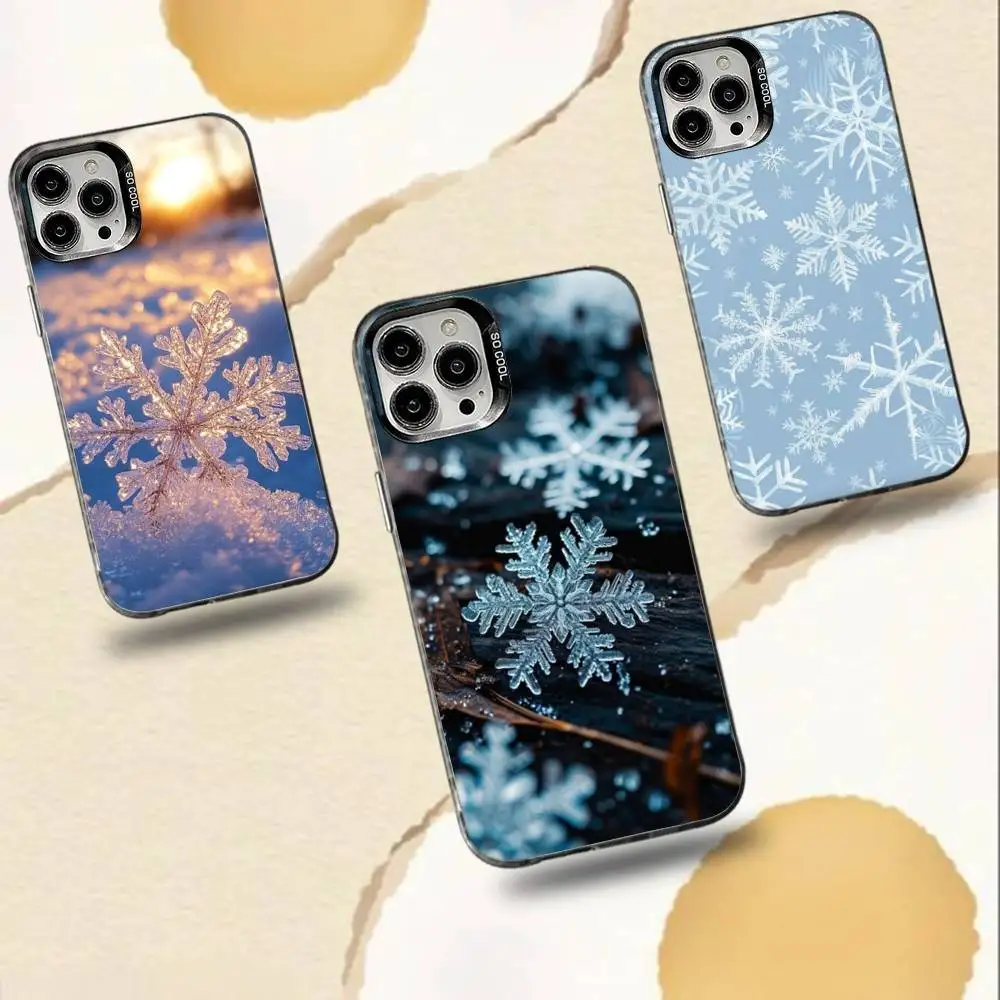 

Christmas Snowflakes Phone Case For iPhone 16,15,14,13,12,11,Pro,Max,Plus,Mini,XS,SE Anti Fall Black Matte Hard Bumper