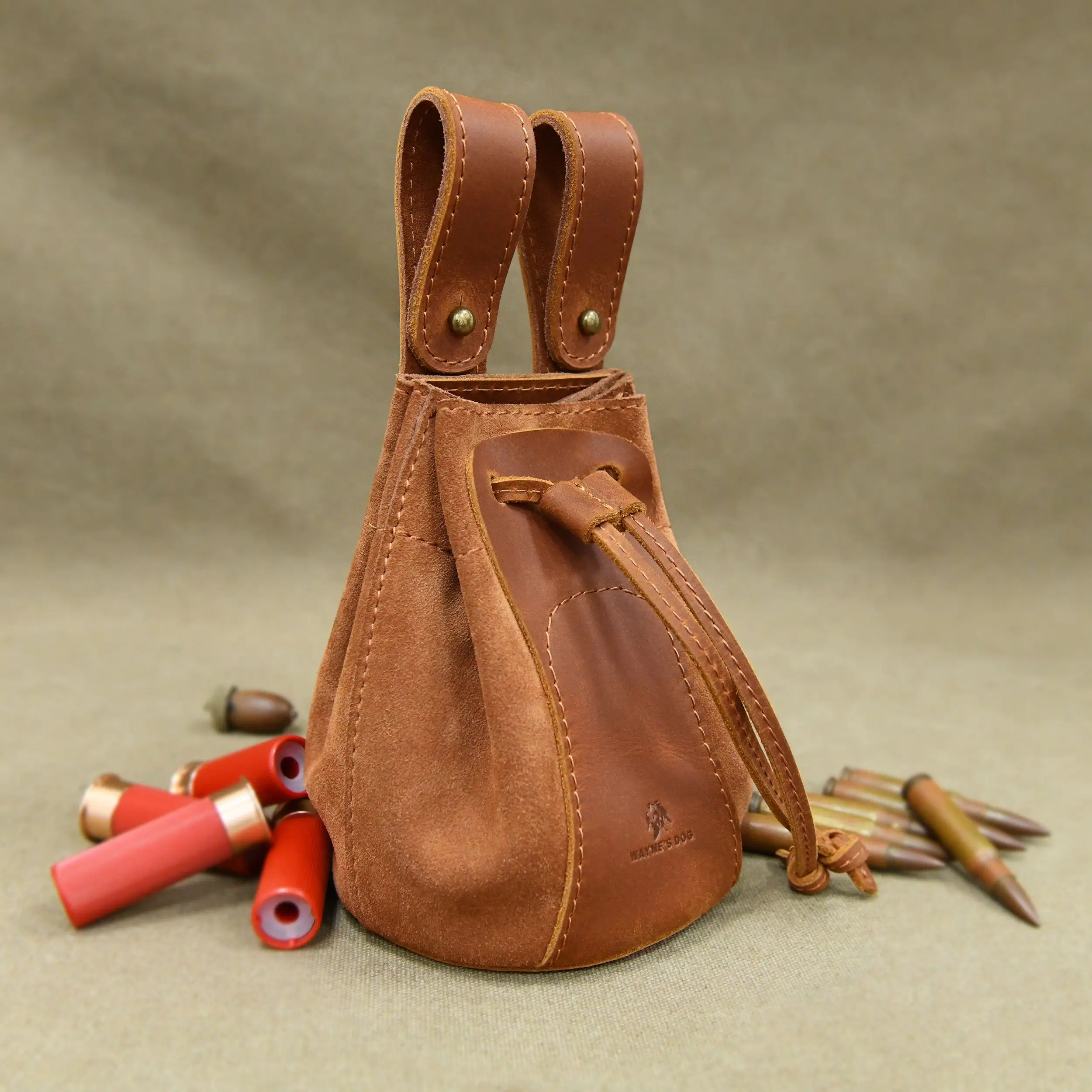 

Leather Cartridge Belt Pouch Ammo Holder Shotgun Shell Bag Drawstring Retro Brown & Coffee Color Outdoor Hunting Shooting