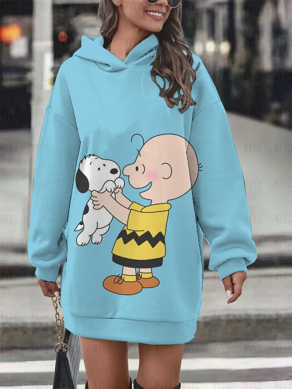 Women\'s spring and autumn Disney printed Snoopy new long-sleeved hoodie dress cartoon women\'s street casual fashion sweater dres