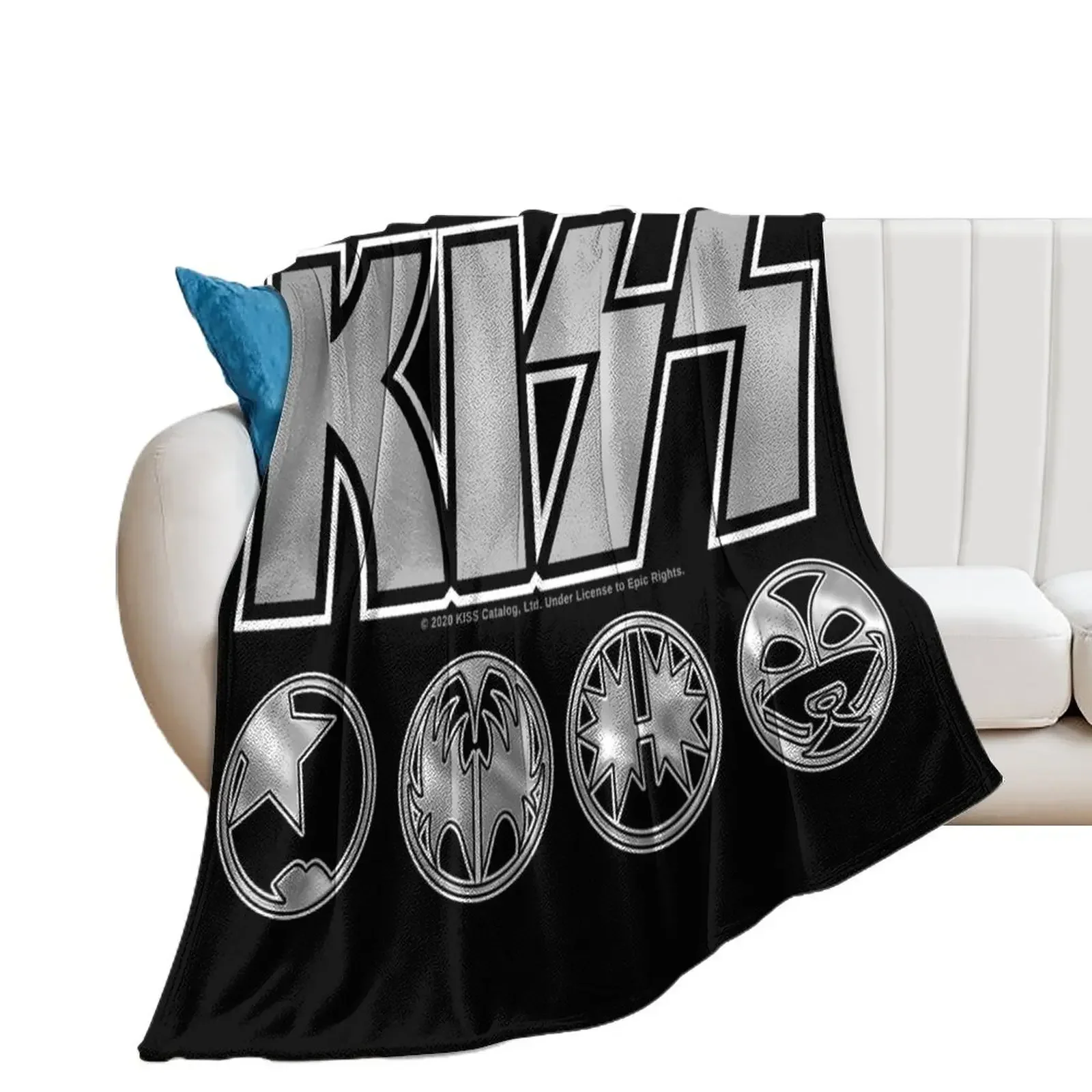 KISS Logo Silver V3 Starchild Demon Spaceman Catman Throw Blanket heavy to sleep Retros Blankets