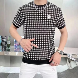 2023 Summer Fashion Printed T-shirt Men Breathable Mesh Short Sleeve Casual Tshirts Round Neck Streetwear Social Tee Tops M-4XL