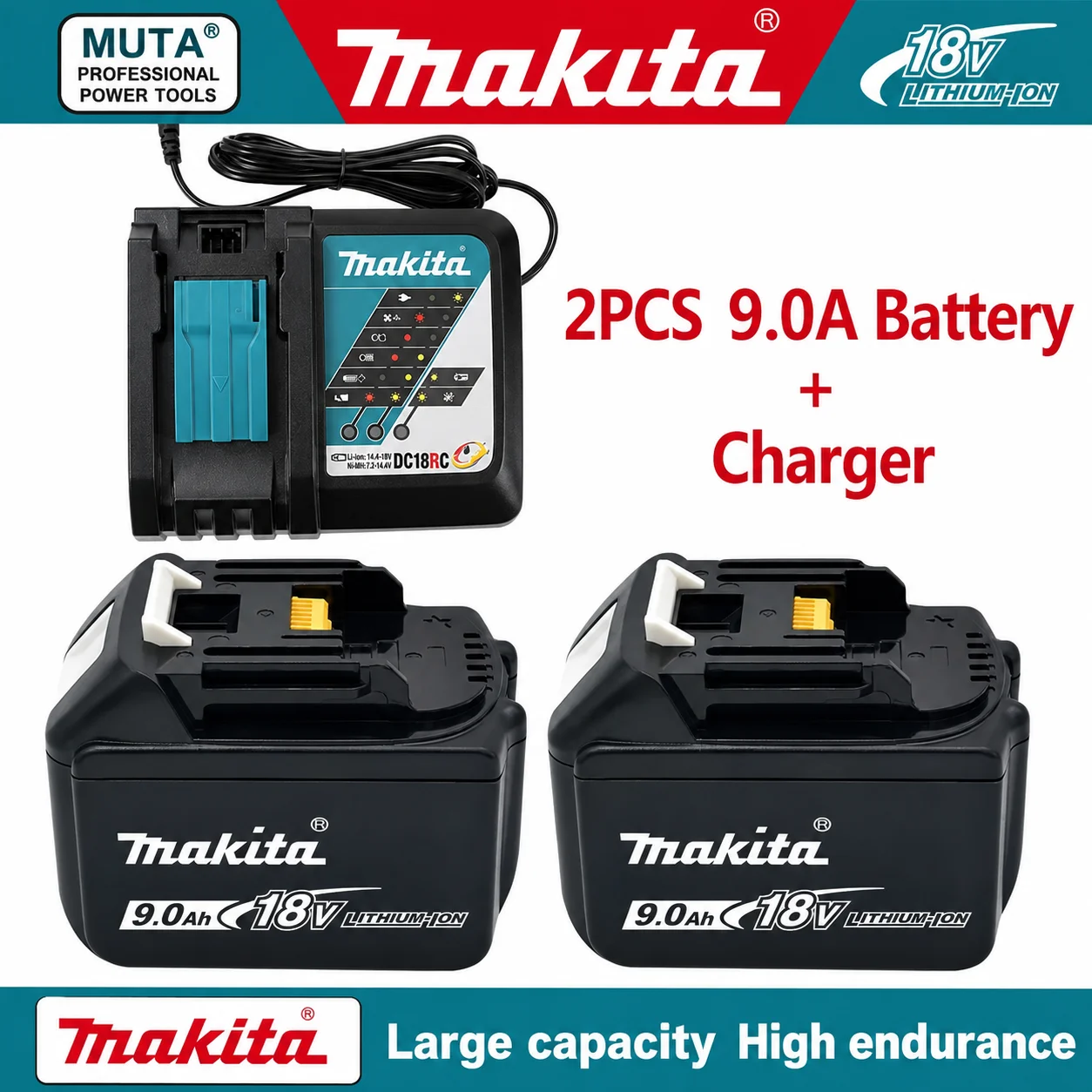 Makita 18V 9,0 Ah wiederaufladbarer Lithium-Ionen-Akku mit Anzeige für Elektrowerkzeuge, kompatibel mit BL1830 BL1840 BL1850