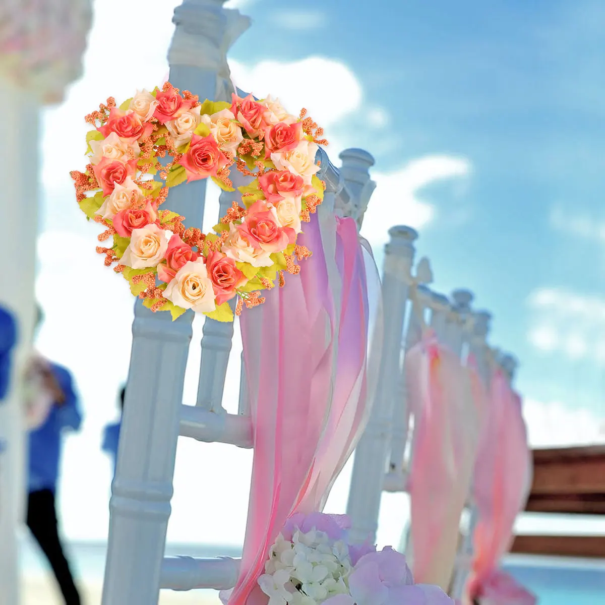 

Artificial Flower Garland Wedding Hanging Decor Heart Wreath Wall Door Tree Decor Home Store Festival Party Red