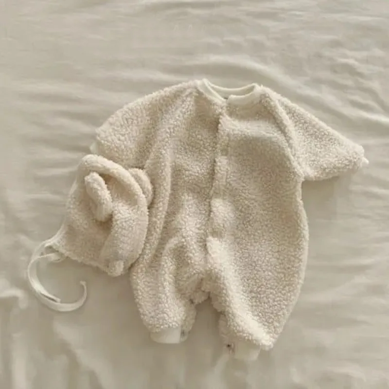 الكورية نمط الشتاء الطفل الدافئة الصوف السروال القصير الجمل حليبي الأبيض راجلان كم نيسيي الوليد الرضع بذلة ملابس خارجية D2149-4 #2