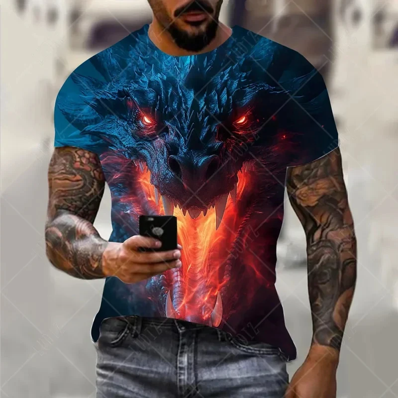 Men Vintage Oriental Chinese Dragon 3D Print T-Shirt Crew Neck Short Sleeve Gothic Streetwear Hip Hop Casual Black Fashion Tops