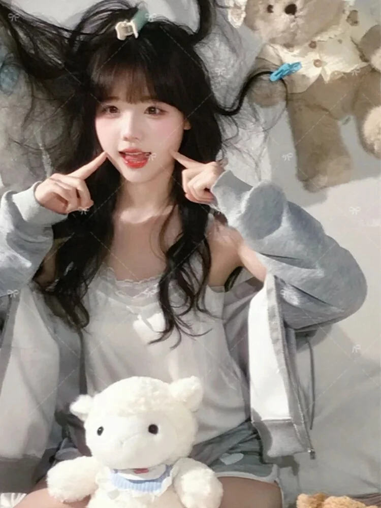 

New Lazy Style Home Photography Outfit Japanese Theme Bear Print Studio Photo Shoot Clothing Set Cute Summer Fashion