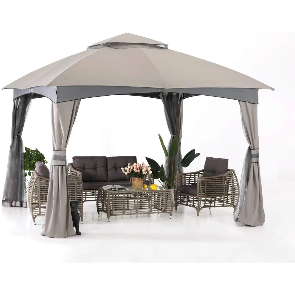 

10x10 Outdoor Gazebo - Patio Gazebo with Mosquito Netting, Outdoor Canopies for Shade and Rain for Lawn, Garden, Backyard & Dec