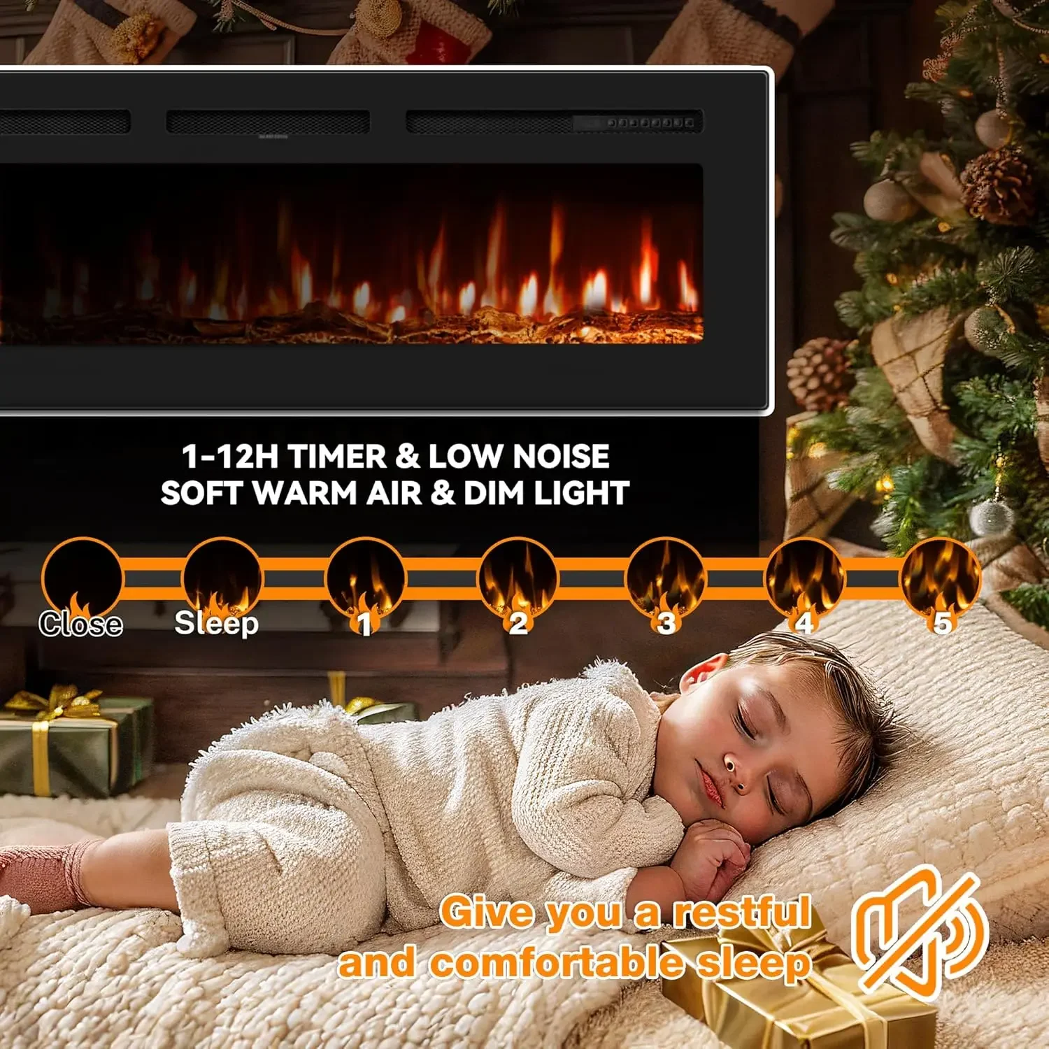 50 inch Electric Fireplace in-Wall Recessed and Wall Mounted with Remote Control, 1500/750W Fireplace Heater (60-99°F Thermostat