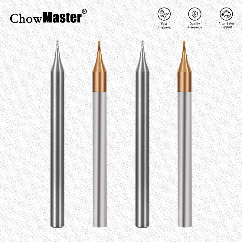 

Chowmaster Micro End Mill Mini Ball Nose Milling Cutter 2F CNC Precision Machining Steel Copper Aluminum Hard Steel R0.1-R0.45mm