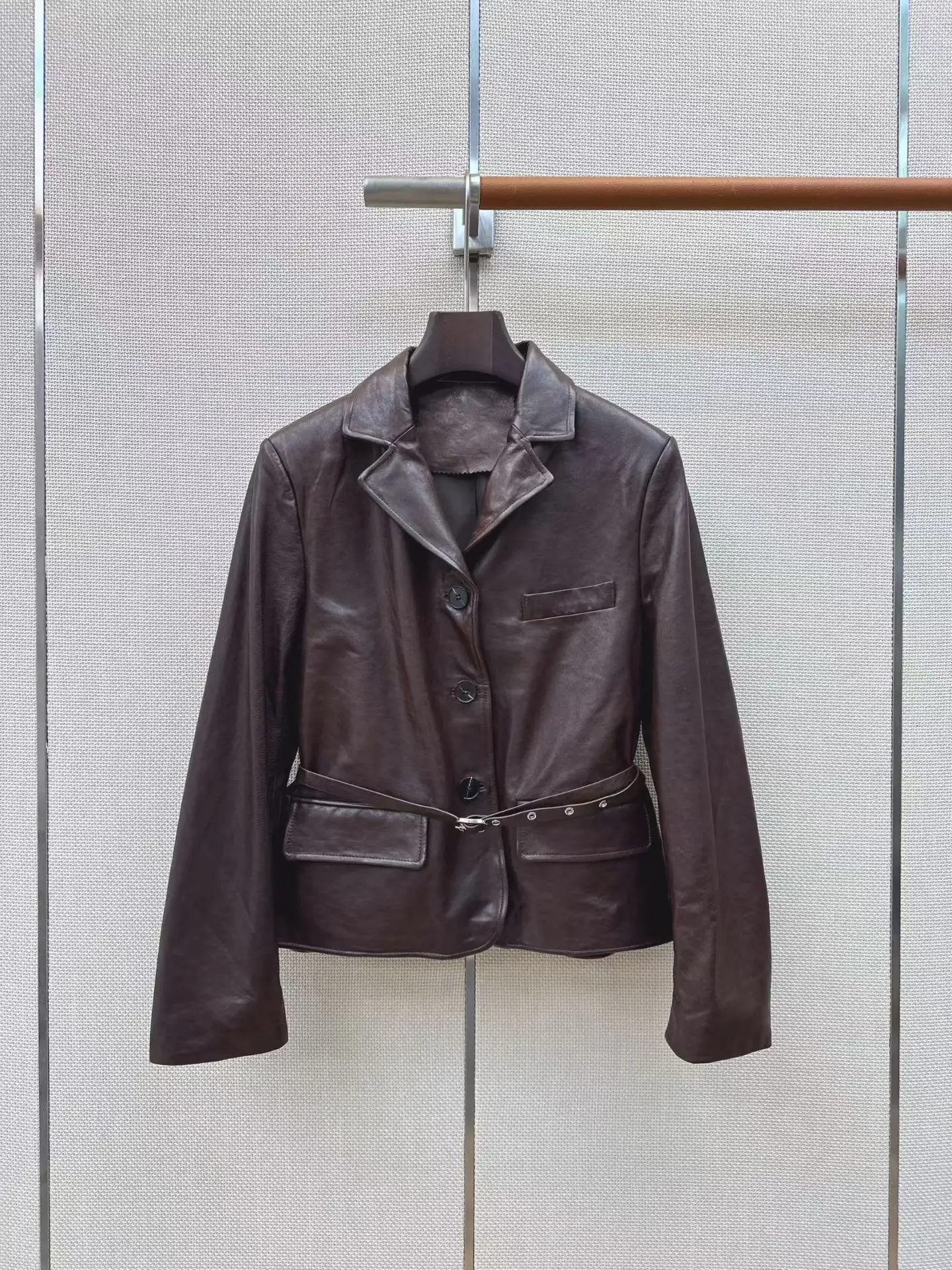 Women's Short Leather Blazer, 100% Genuine Lambskin, Super Soft, Waist Slimming Design