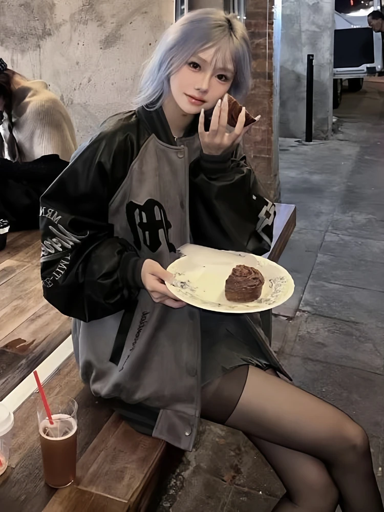 

Осень-зима, новинка, женская свободная повседневная замшевая куртка с вышивкой в стиле пэчворк, бейсбольное пальто, винтажное модное уличное пальто