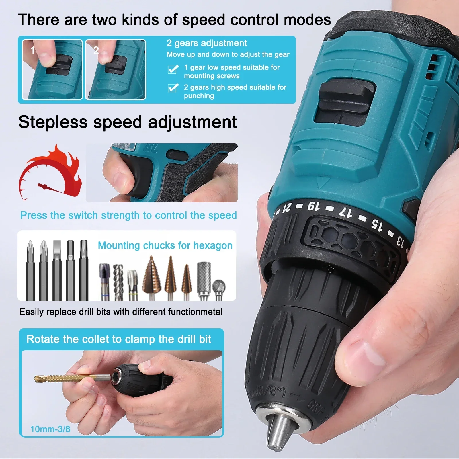 16.8V/21V Brushless 2in1 Cordless Driver Drill Electric Screwdriver Battery Screwdrivers Rotation Ways Drills Screwdriver Tools