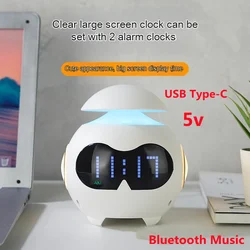 USB 5v Cute Robot Digital Alarm Clock Mood Light Table Clock with Bluetooth Music Play Expression RGB LED Night Light Mood Light