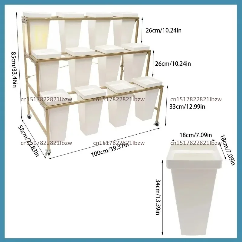 Flower Display Stand With 12PCS Buckets, 3-Layer Metal Plant Stand with Wheels For Indoor and Outdoor Terraces, Gardens