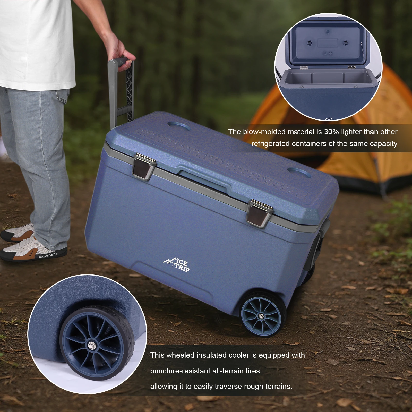70L المحمولة عجلة السيارة عازل صندوق تبريد من البلاستيك إبقاء الطعام دافئ 30 في المئة أخف من Rotomolded للتخييم المشروبات على الشاطئ #3
