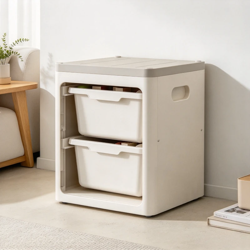 Kids Toy Storage Cabinet Modular Drawer Organizer in Cream White with Easy Assembly Compartments for Blocks and Small Parts