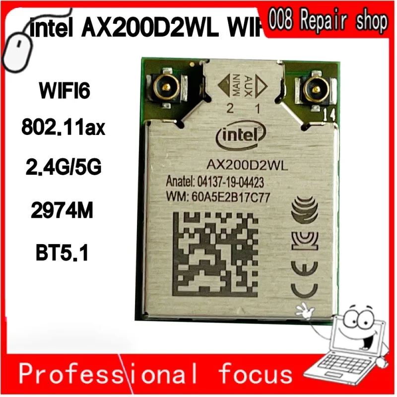 For intel AX200D2WL AX200 WIFI6 Dual Band 2.4G/5G BT5.1 WIFI Module M. 2 1216