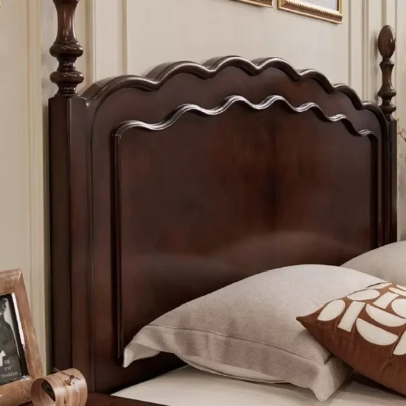 for Bedroom Furniture American French Vintage Mahogany Solid Wood Carved Double Bed, Storage Space High‑End Retro Wedding Bed