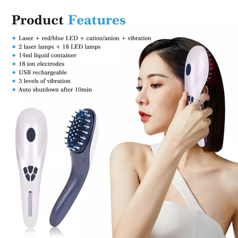 Anti Hair Loss Massage Therapy Ions Vibration Scalp Applicator Red Blue Light Hair Massage Brush Electric Laser Hair Growth Comb