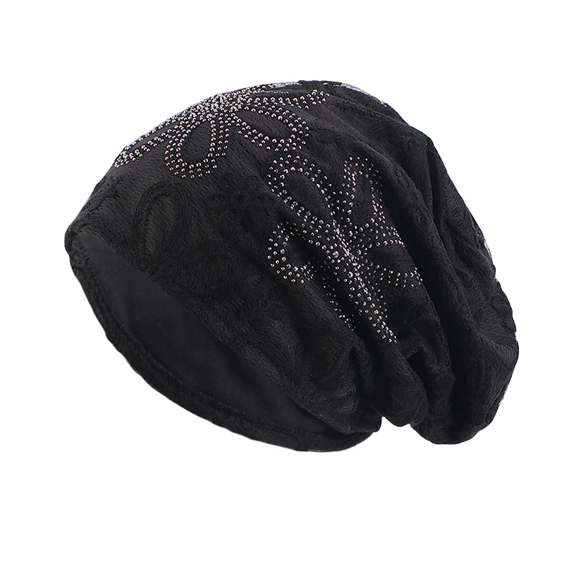 Muslim Lace Women Floral Pullover Turban Hat Flower Elastic Chemo Hijab Caps Baggy Beanies Femme Hair Loss Hats Headwear Wrap