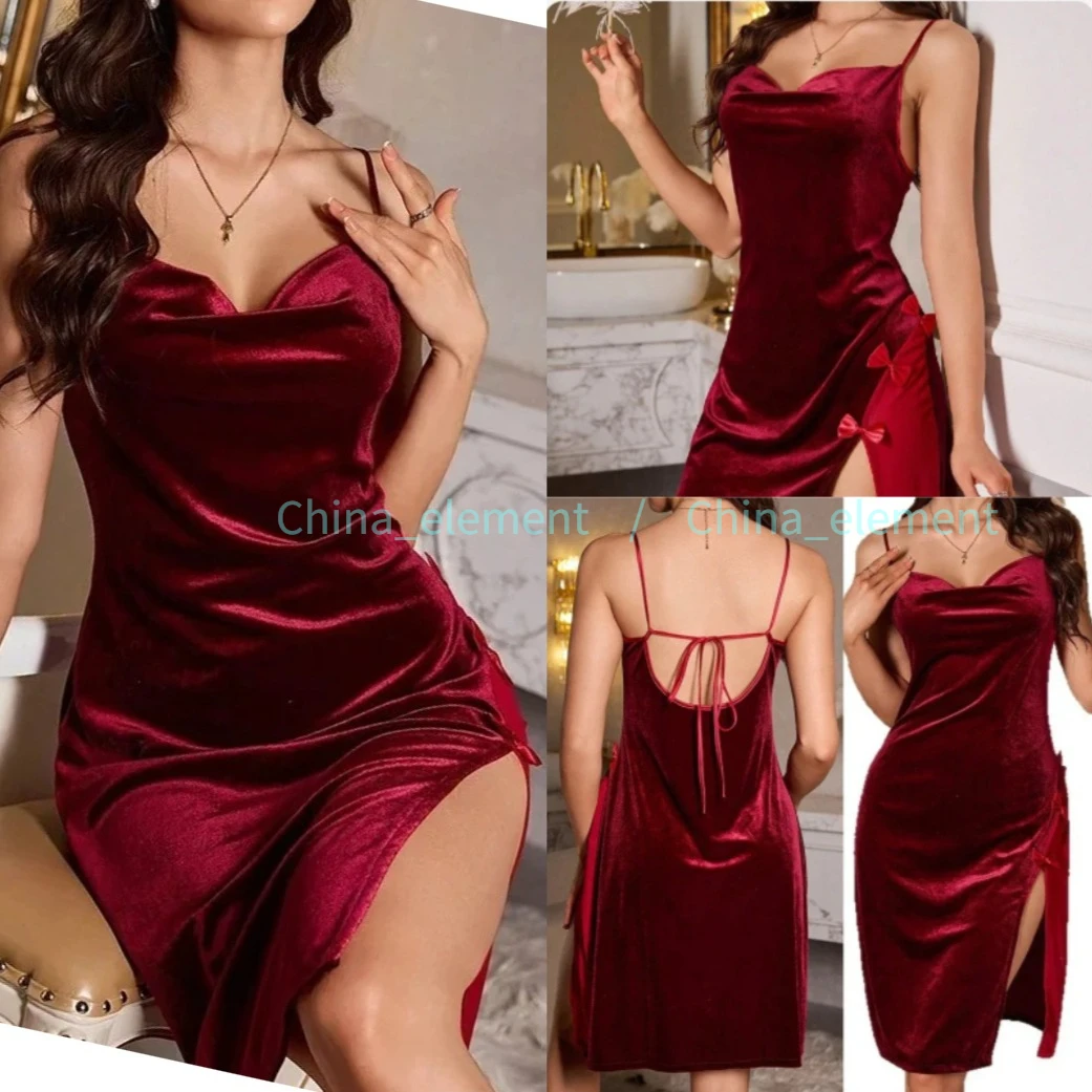 

Velvet Nightdress Loungewear Velour Mesh Strap Nightwear Dress Sexy Women Nightgown Sleepwear Dressing Gown Lingerie