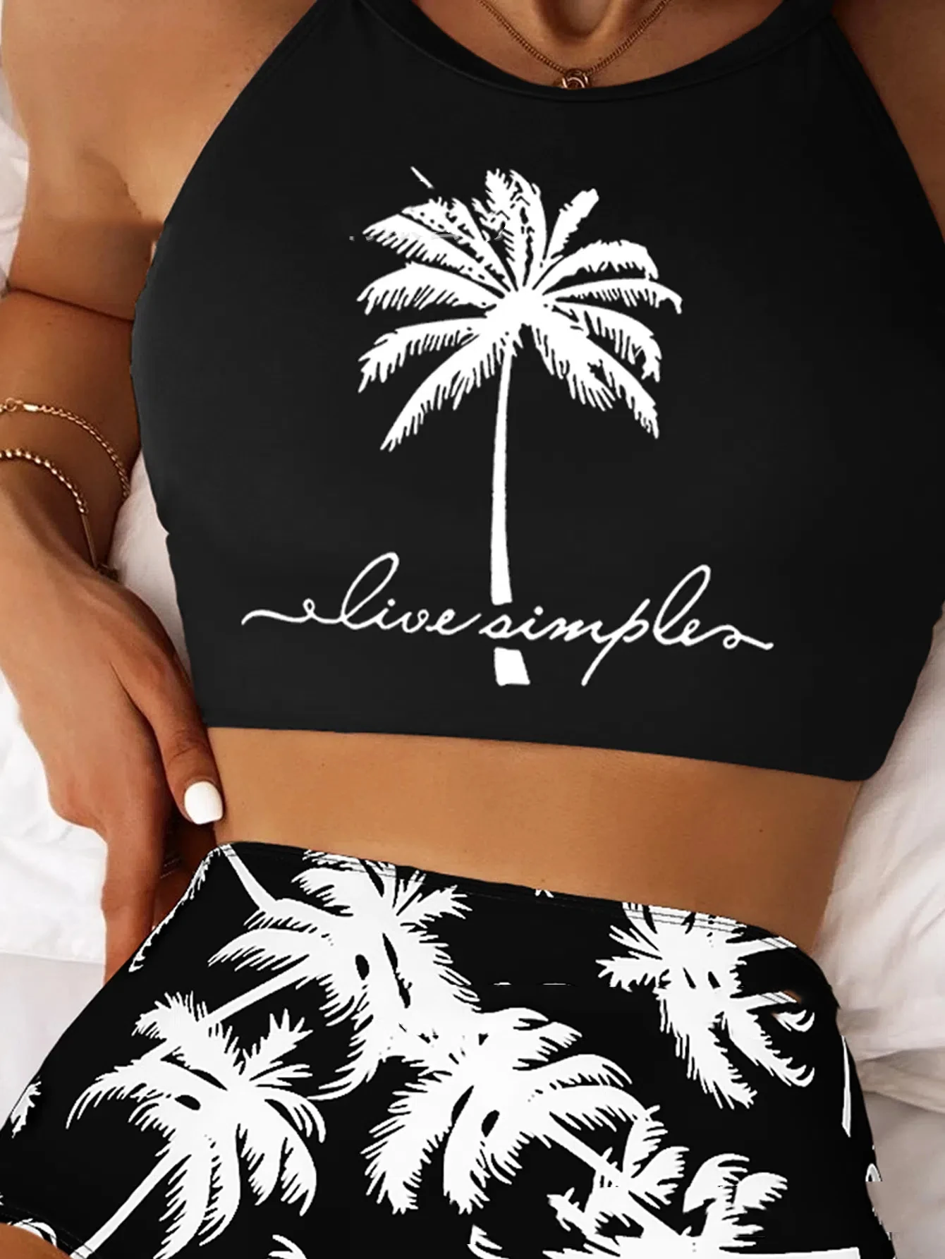 Fashion Holiday Tree Printed Bikini Set Women's Sexy Tie-Front High Waist Two-Piece Swimsuit Summer Two Piece High Rise Panties